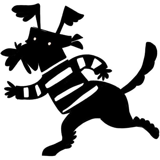 The Jolly Thief logo: A black dog wearing a striped shirt, original character illustration by Emily Zelasko.